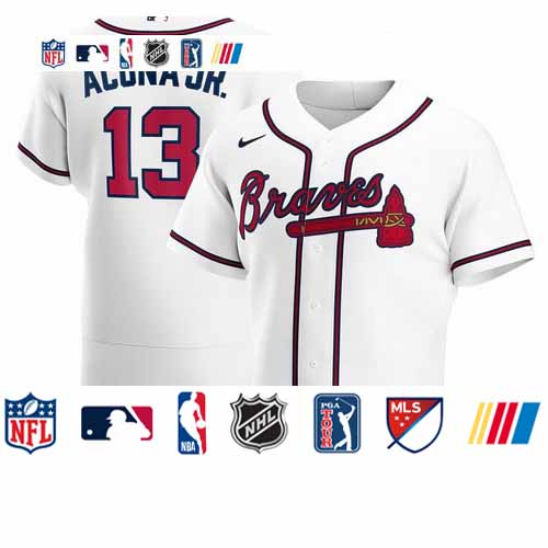 Personalized Atlanta Braves #13 Ronald Acuna Jr. Men’s White Home 2020 Authentic Player MLB Jersey