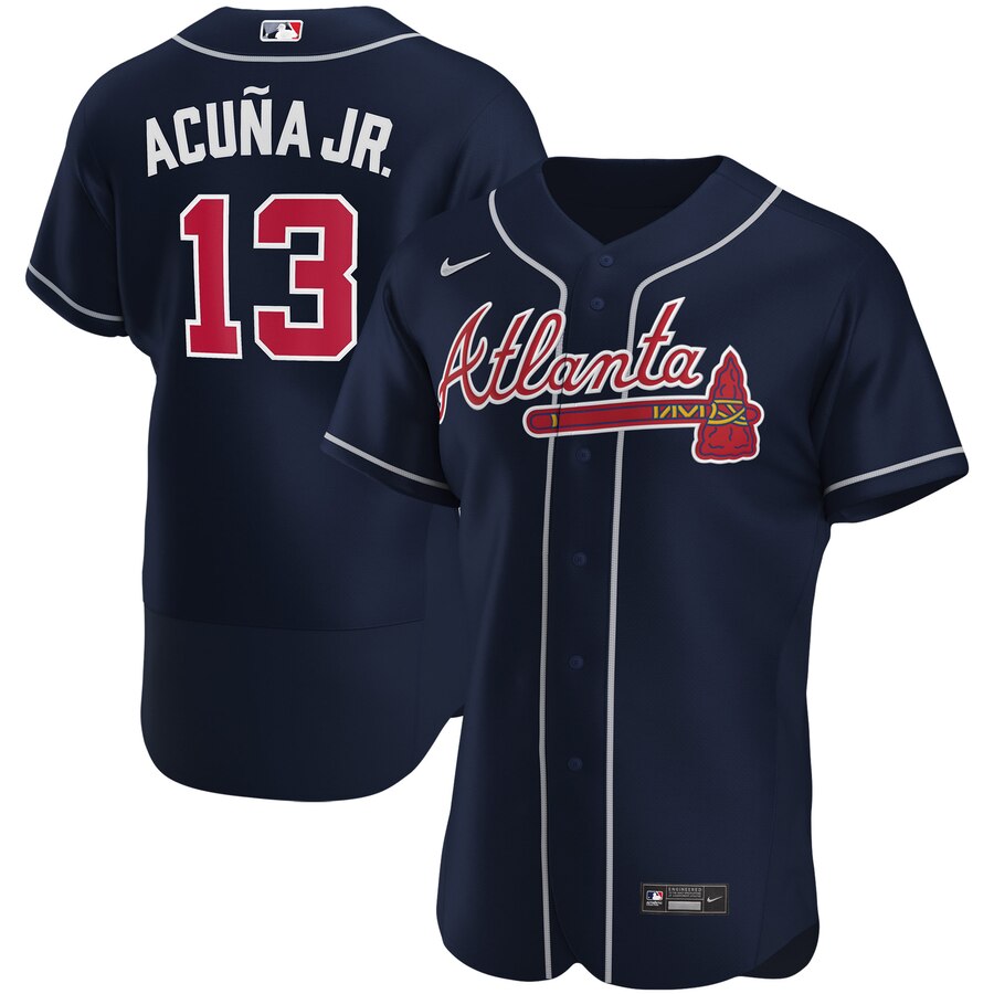 Personalized Atlanta Braves #13 Ronald Acuna Jr. Men’s Navy Alternate 2020 Authentic Player MLB Jersey