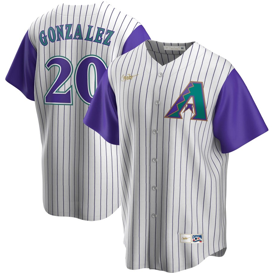 Personalized Arizona Diamondbacks #20 Luis Gonzalez Alternate Cooperstown Collection Player MLB Jersey Cream Purple