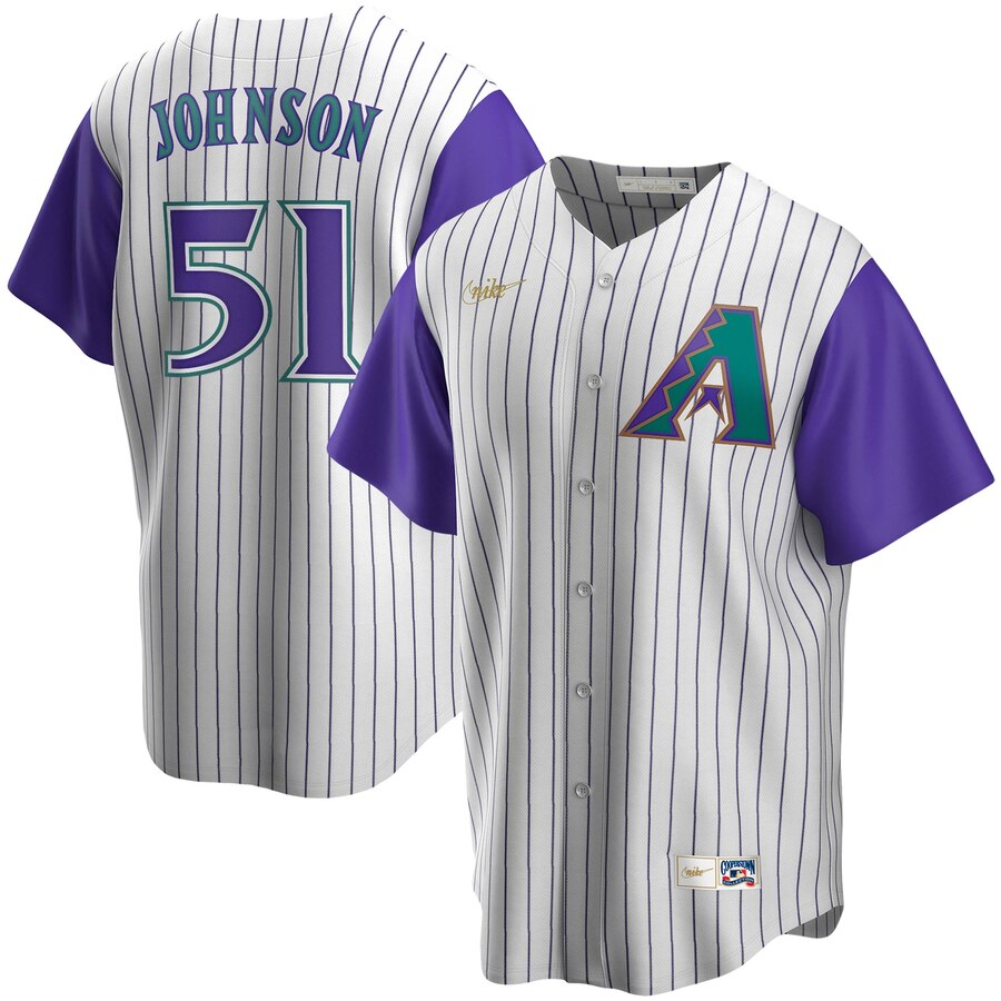 Personalized Arizona Diamondbacks #51 Randy Johnson Alternate Cooperstown Collection Player MLB Jersey Cream Purple