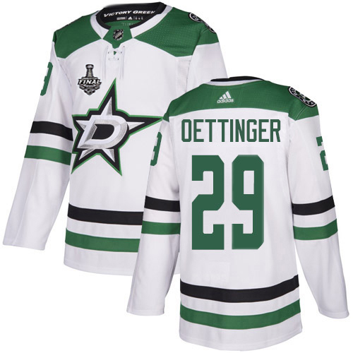 Personalized Stars #29 Jake Oettinger White Road Authentic 2020 Stanley Cup Final Stitched NHL Jersey