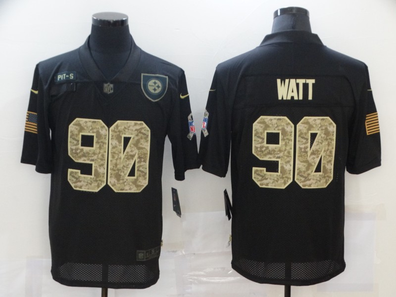 Personalized Steelers 90 T.J. Watt Black Camo 2020 Salute To Service Limited Jersey