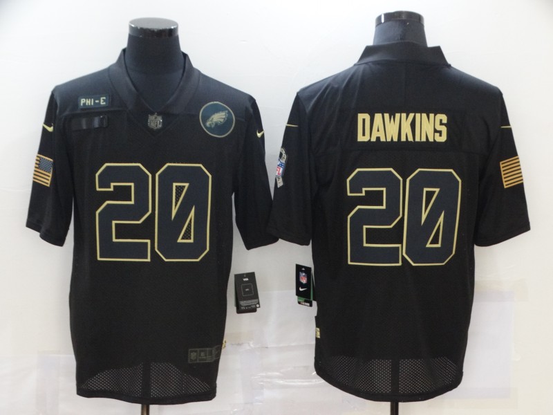 Personalized Eagles 20 Brian Dawkins Black 2020 Salute To Service Limited Jersey