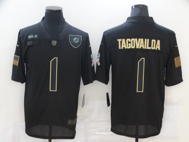Personalized Dolphins 1 Tua Tagovailoa Black 2020 Salute To Service Limited Jersey