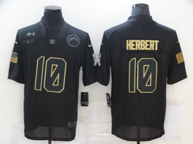 Personalized Chargers 10 Justin Herbert Black 2020 Salute To Service Limited Jersey