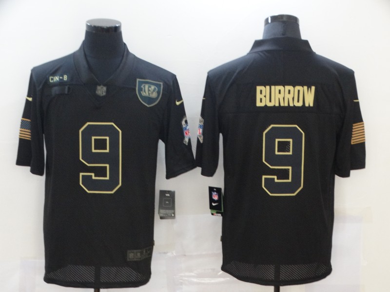 Personalized Bengals 9 Joe Burrow Black 2020 Salute To Service Limited Jersey