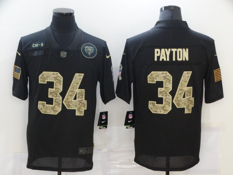 Personalized Bears 34 Walter Payton Black Camo 2020 Salute To Service Limited Jersey