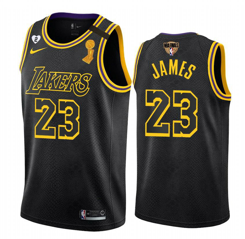Personalized Lakers 23 Lebron James Black Mamba 2 Heart Gigi Patch 2020 NBA Finals Champions Swingman Jersey