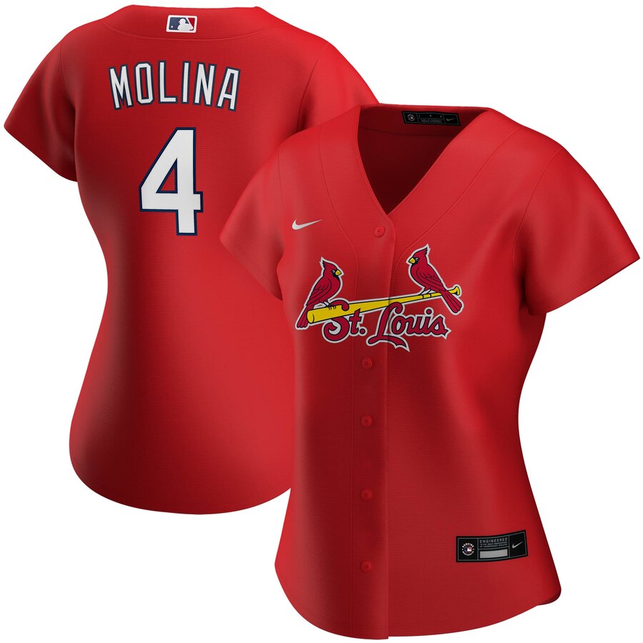 Personalized St. Louis Cardinals #4 Yadier Molina Women’s Alternate 2020 MLB Player Jersey Red