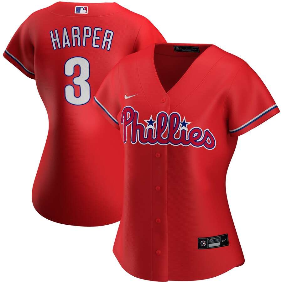Personalized Philadelphia Phillies #3 Bryce Harper Women’s Alternate 2020 MLB Player Jersey Red