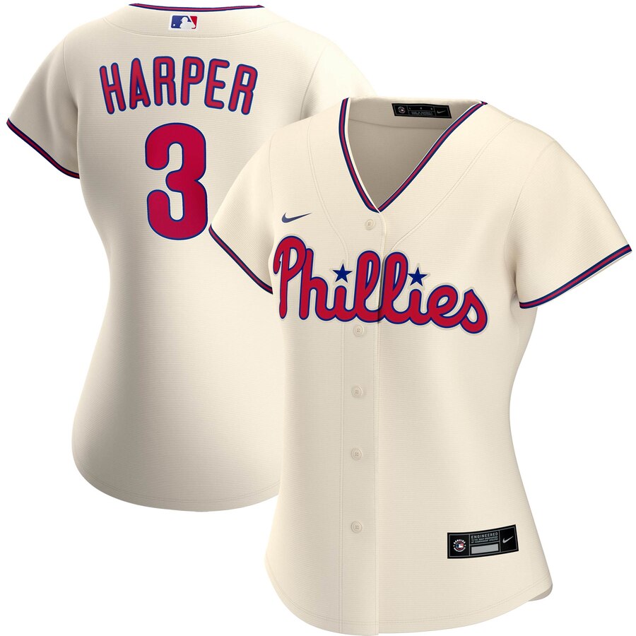 Personalized Philadelphia Phillies #3 Bryce Harper Women’s Alternate 2020 MLB Player Jersey Cream