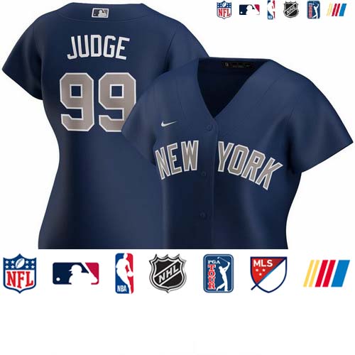 Personalized New York Yankees #99 Aaron Judge Women’s Alternate 2020 MLB Player Jersey Navy