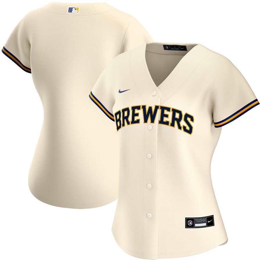 Personalized Milwaukee Brewers Women’s Home 2020 MLB Team Jersey Cream
