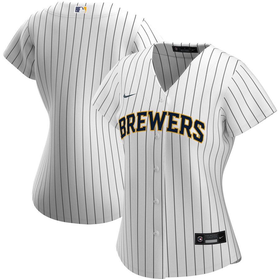 Personalized Milwaukee Brewers Women’s Alternate 2020 MLB Team Jersey White Navy