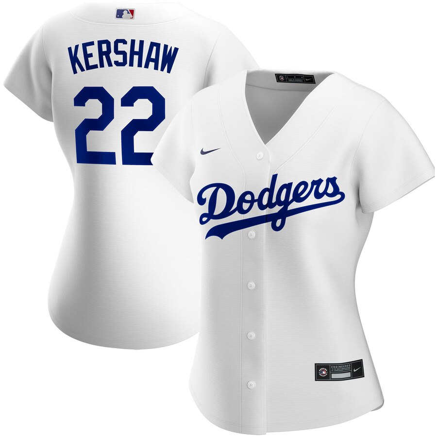 Personalized Los Angeles Dodgers #22 Clayton Kershaw Women’s Home 2020 MLB Player Jersey White