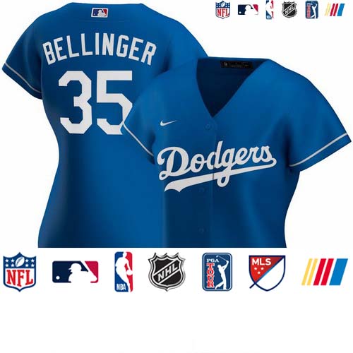 Personalized Los Angeles Dodgers #35 Cody Bellinger Women’s Alternate 2020 MLB Player Jersey Royal