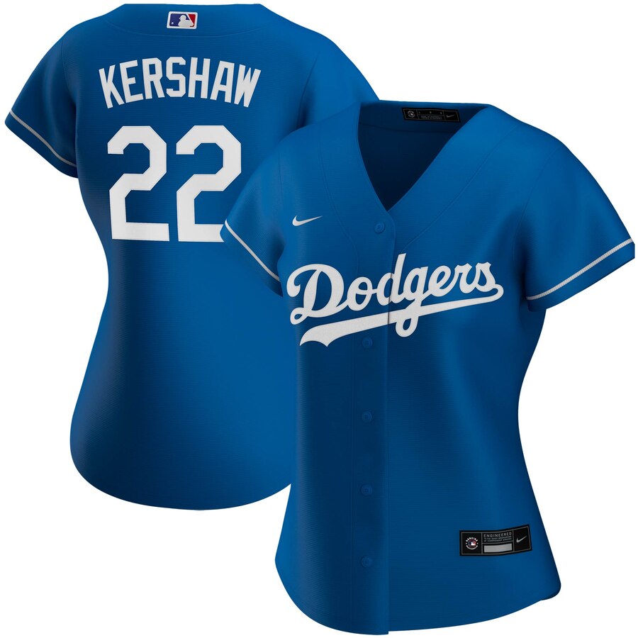 Personalized Los Angeles Dodgers #22 Clayton Kershaw Women’s Alternate 2020 MLB Player Jersey Royal