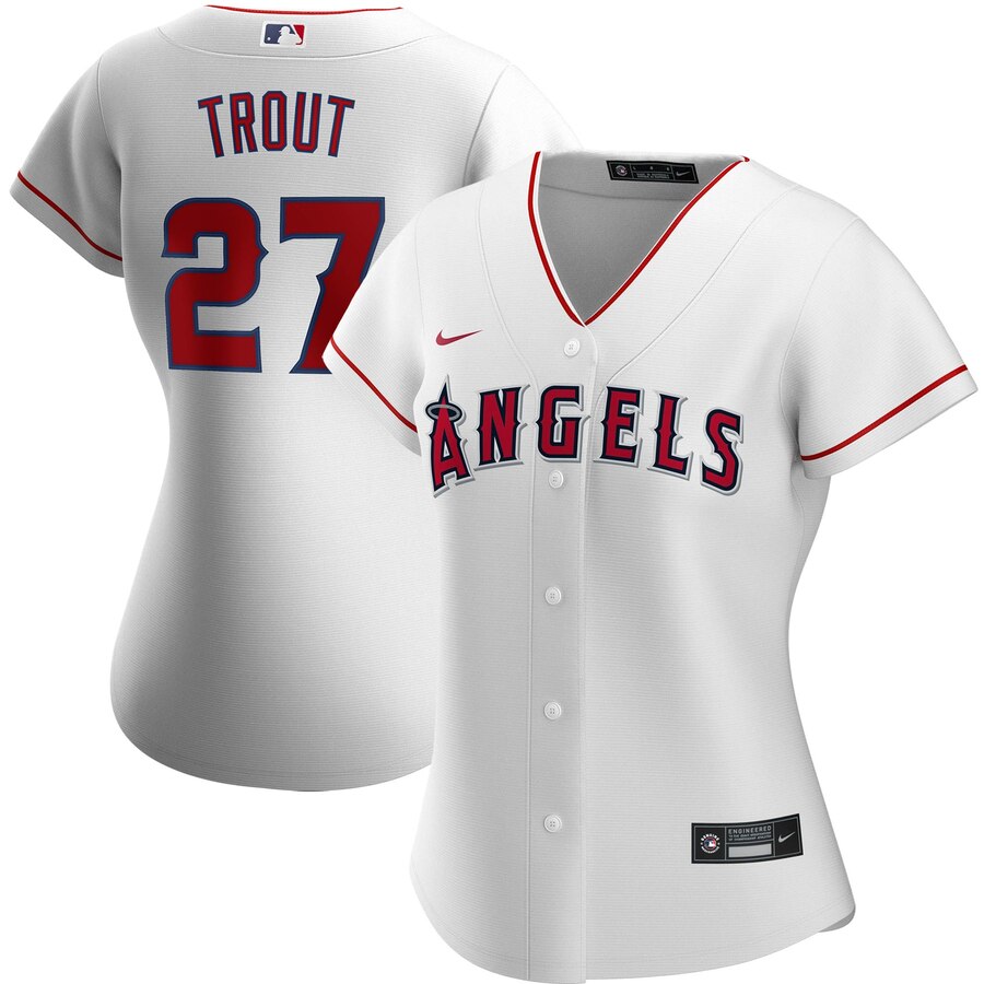 Personalized Los Angeles Angels #27 Mike Trout Women’s Home 2020 MLB Player Jersey White