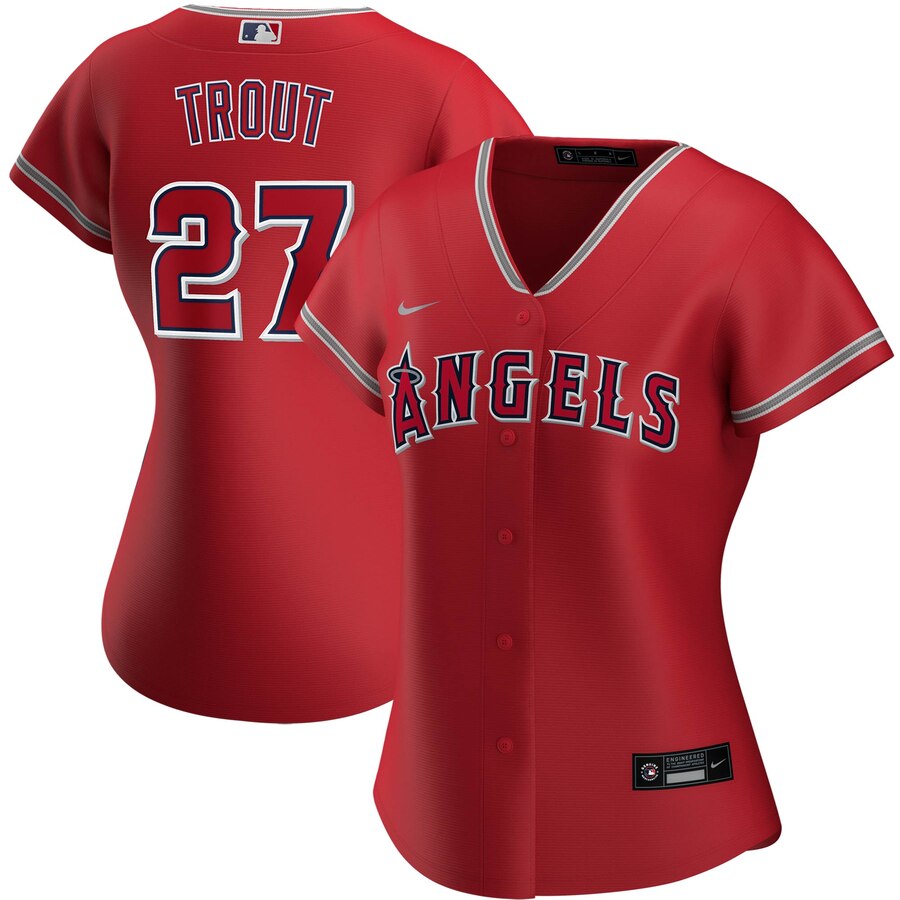 Personalized Los Angeles Angels #27 Mike Trout Women’s Alternate 2020 MLB Player Jersey Red