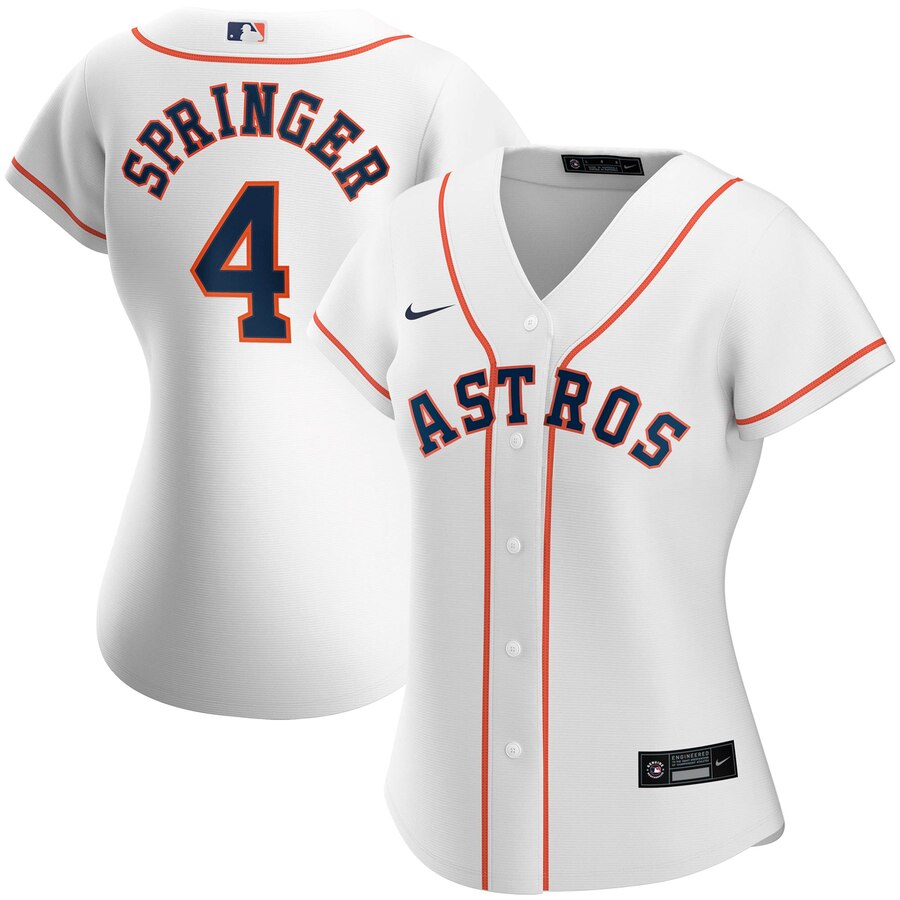 Personalized Houston Astros #4 George Springer Women’s Home 2020 MLB Player Jersey White