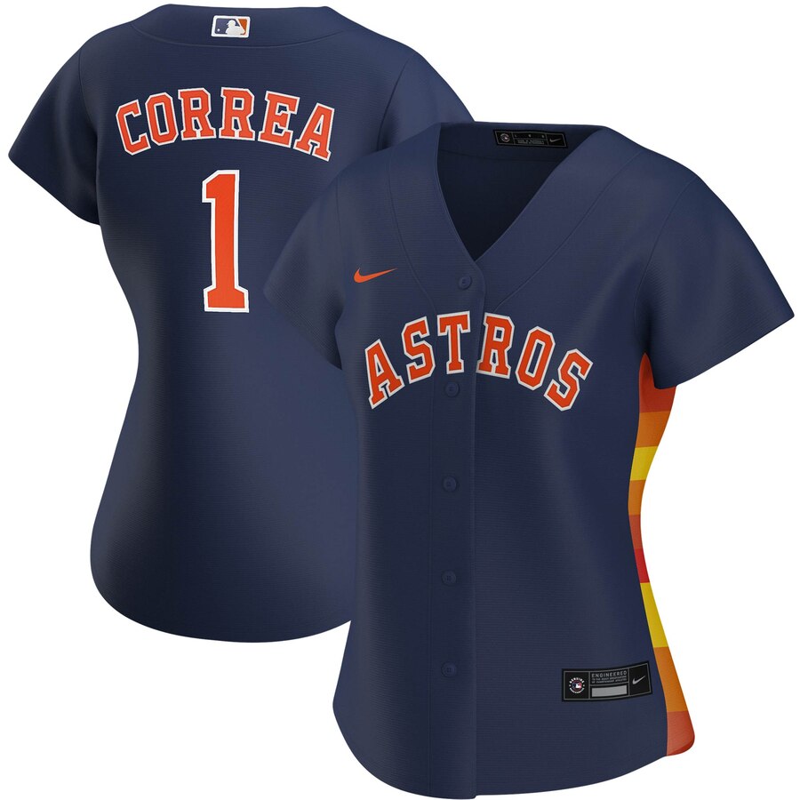 Personalized Houston Astros #1 Carlos Correa Women’s Alternate 2020 MLB Player Jersey Navy