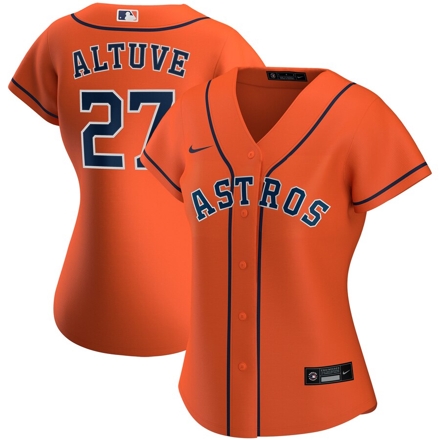 Personalized Houston Astros #27 Jose Altuve Women’s Alternate 2020 MLB Player Jersey Orange