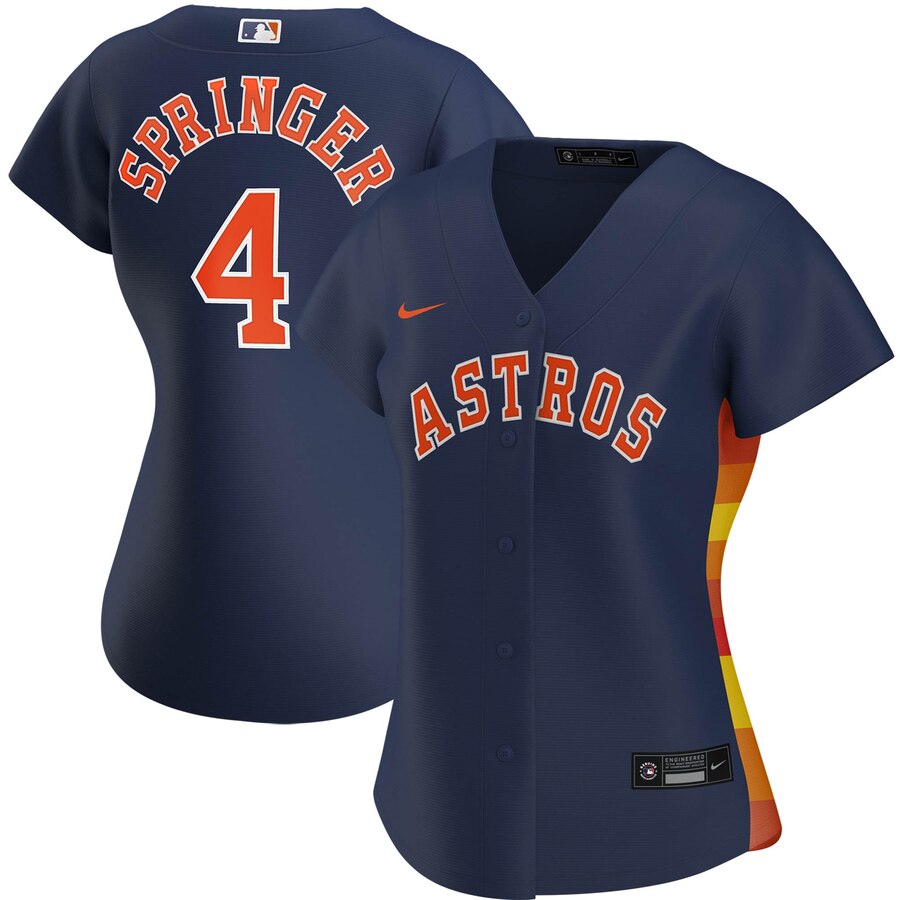 Personalized Houston Astros #4 George Springer Women’s Alternate 2020 MLB Player Jersey Navy