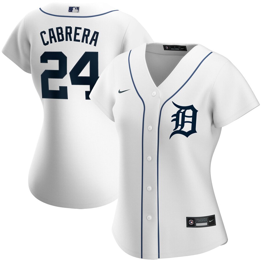 Personalized Detroit Tigers #24 Miguel Cabrera Women’s Home 2020 MLB Player Jersey White