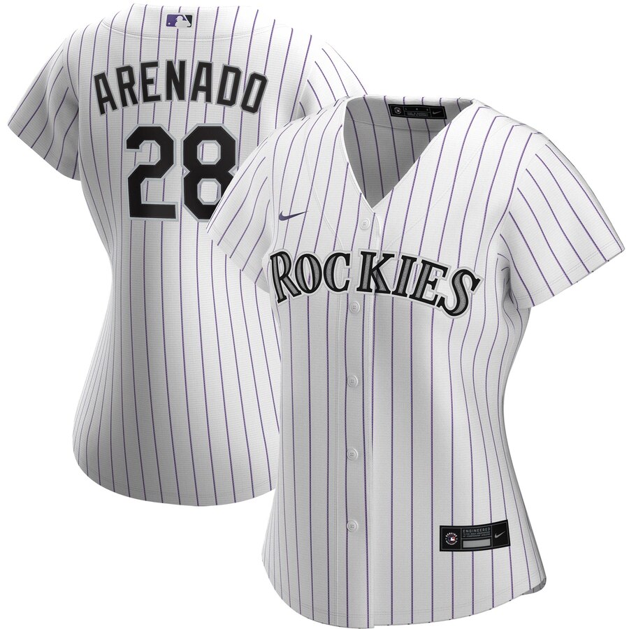 Personalized Colorado Rockies #28 Nolan Arenado Women’s Home 2020 MLB Player Jersey White