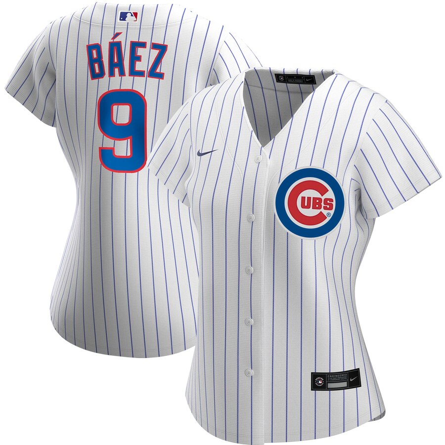 Personalized Chicago Cubs #9 Javier Baez Women’s Home 2020 MLB Player Jersey White