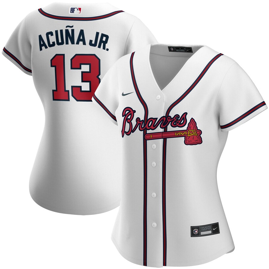 Personalized Atlanta Braves #13 Ronald Acuna Jr. Women’s Home 2020 MLB Player Jersey White