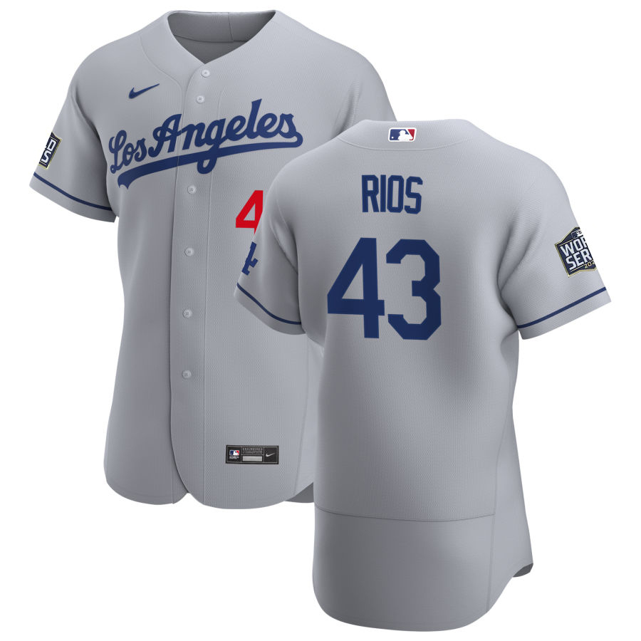 Personalized Los Angeles Dodgers #43 Edwin Rios Men’s Gray Road 2020 World Series Bound Authentic Team MLB Jersey