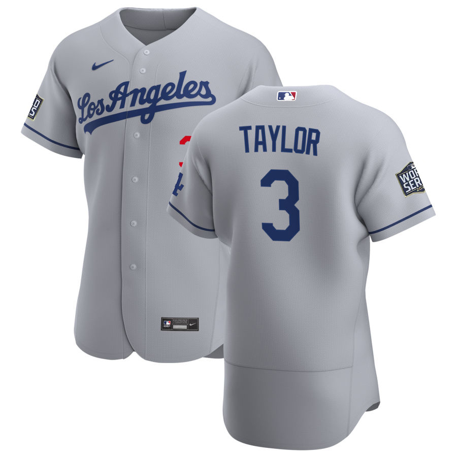 Personalized Los Angeles Dodgers #3 Chris Taylor Men’s Gray Road 2020 World Series Bound Authentic Team MLB Jersey