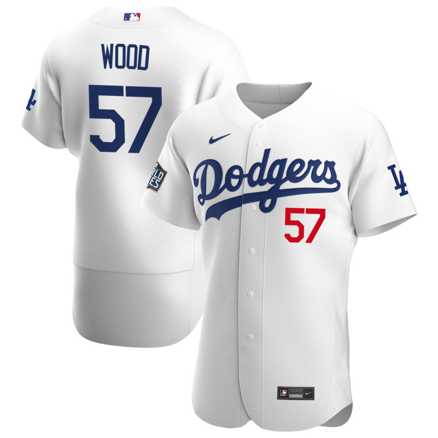 Personalized Los Angeles Dodgers #57 Alex Wood Men’s White Home 2020 World Series Bound Authentic Player MLB Jersey