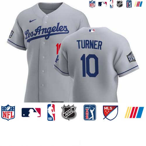 Personalized Los Angeles Dodgers #10 Justin Turner Men’s Gray Road 2020 World Series Bound Authentic Team MLB Jersey