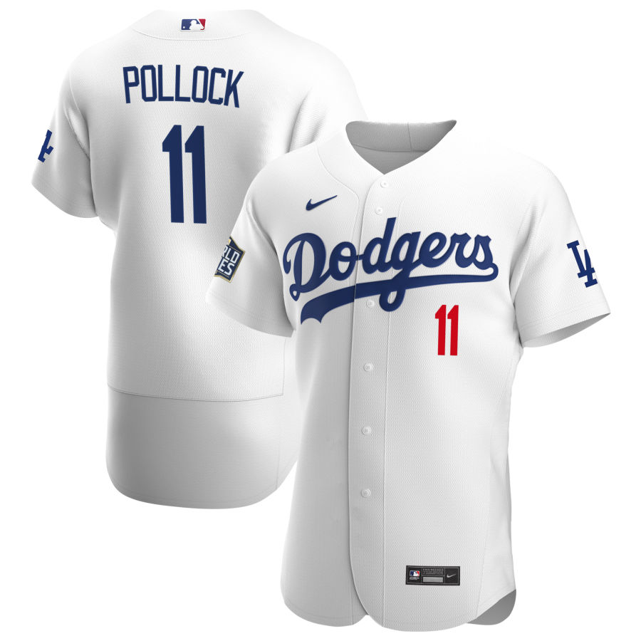 Personalized Los Angeles Dodgers #11 AJ Pollock Men’s White Home 2020 World Series Bound Authentic Player MLB Jersey