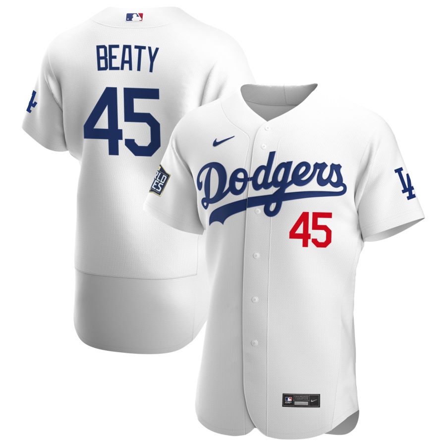 Personalized Los Angeles Dodgers #45 Matt Beaty Men’s White Home 2020 World Series Bound Authentic Player MLB Jersey