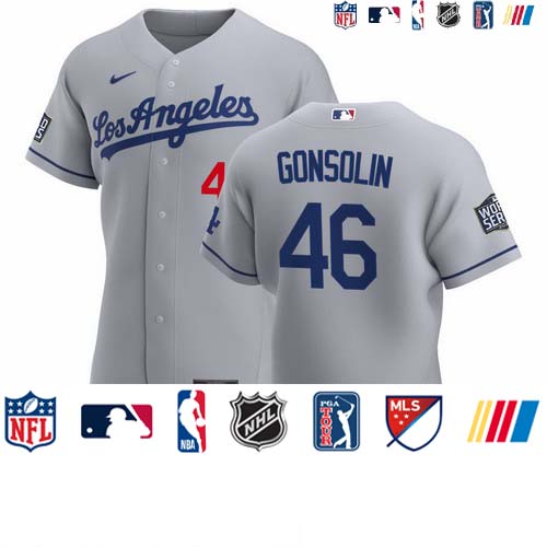 Personalized Los Angeles Dodgers #46 Tony Gonsolin Men’s Gray Road 2020 World Series Bound Authentic Team MLB Jersey
