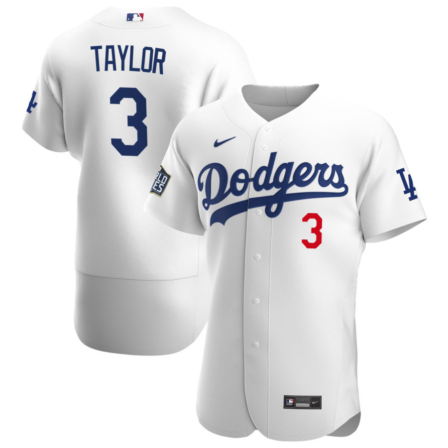 Personalized Los Angeles Dodgers #3 Chris Taylor Men’s White Home 2020 World Series Bound Authentic Player MLB Jersey