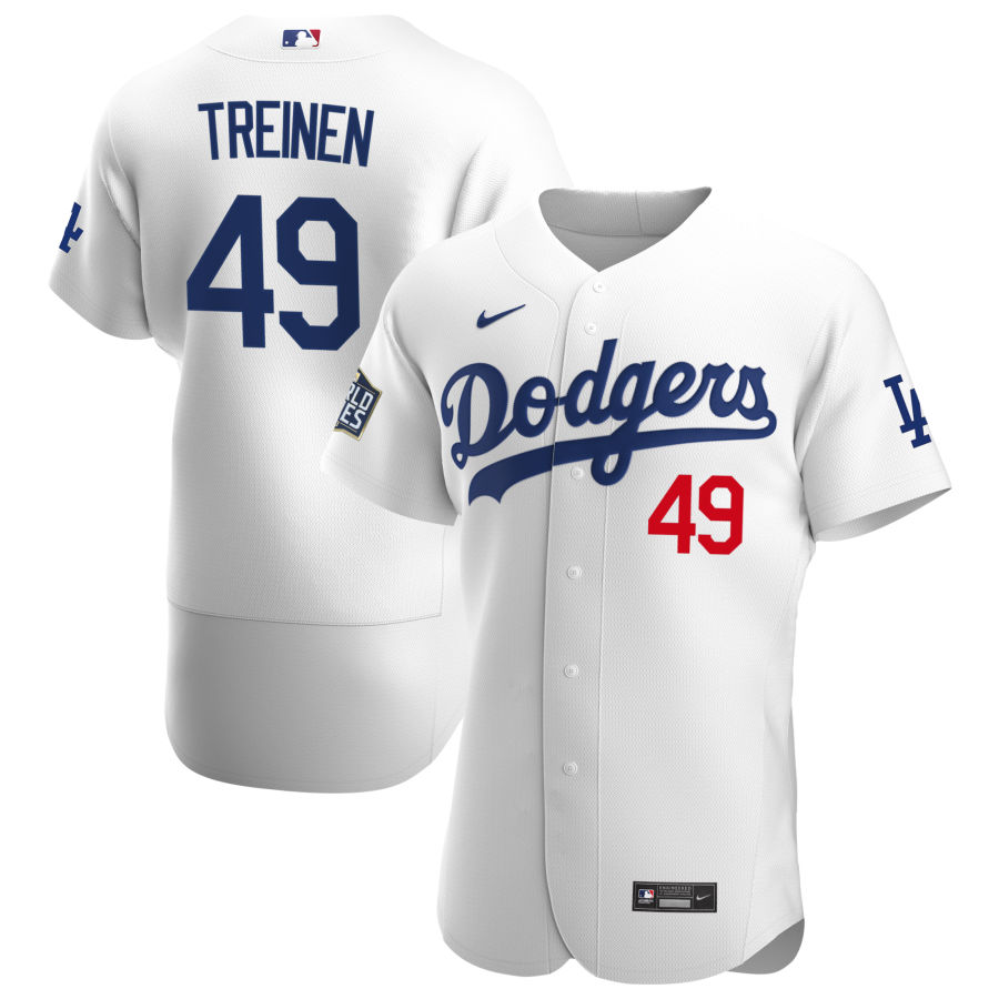 Personalized Los Angeles Dodgers #49 Blake Treinen Men’s White Home 2020 World Series Bound Authentic Player MLB Jersey