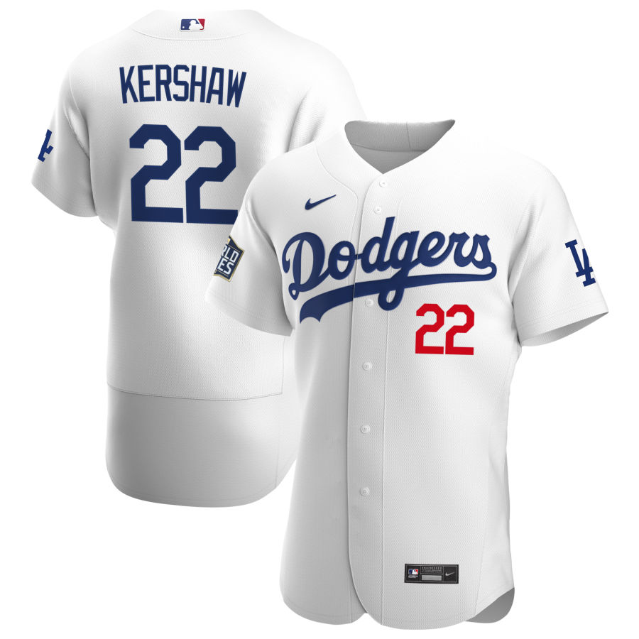 Personalized Los Angeles Dodgers #22 Clayton Kershaw Men’s White Home 2020 World Series Bound Authentic Player MLB Jersey