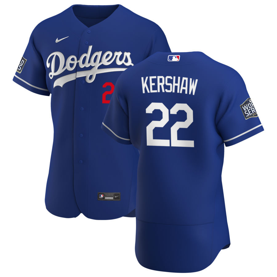 Personalized Los Angeles Dodgers #22 Clayton Kershaw Men’s Royal Alternate 2020 World Series Bound Authentic Player MLB Jersey