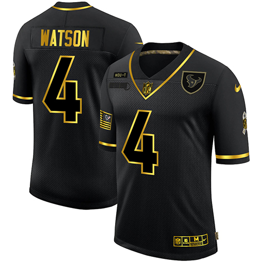 Personalized Texans 4 Deshaun Watson Black Gold 2020 Salute To Service Limited Jersey