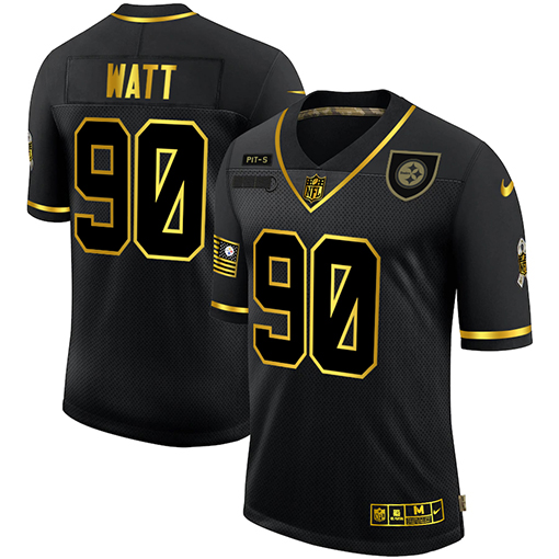 Personalized Steelers 90 T.J. Watt Black Gold 2020 Salute To Service Limited Jersey