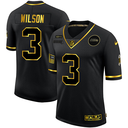 Personalized Seahawks 3 Russell Wilson Black Gold 2020 Salute To Service Limited Jersey