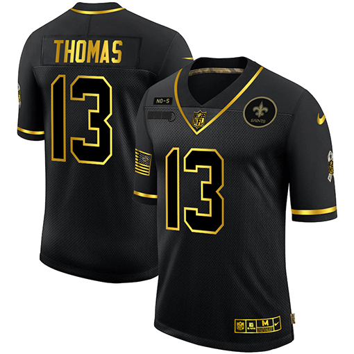 Personalized Saints 13 Michael Thomas Black Gold 2020 Salute To Service Limited Jersey