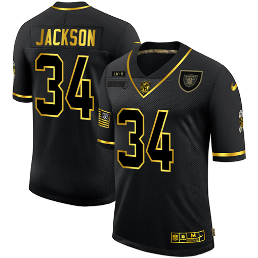 Personalized Raiders 34 Bo Jackson Black Gold 2020 Salute To Service Limited Jersey