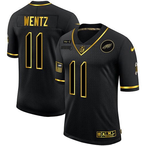 Personalized Eagles 11 Carson Wentz Black Gold 2020 Salute To Service Limited Jersey
