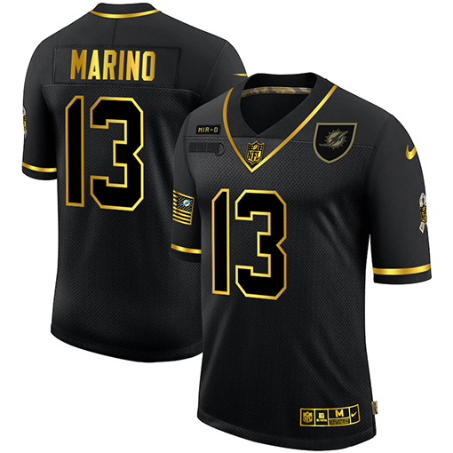 Personalized Dolphins 13 Dan Marino Black Gold 2020 Salute To Service Limited Jersey