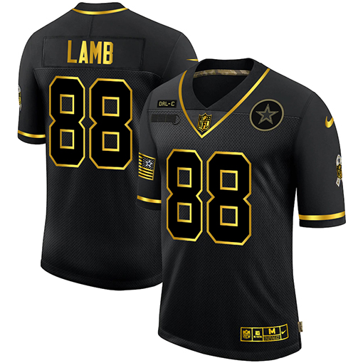 Personalized Cowboys 88 Ceedee Lamb Black Gold 2020 Salute To Service Limited Jersey